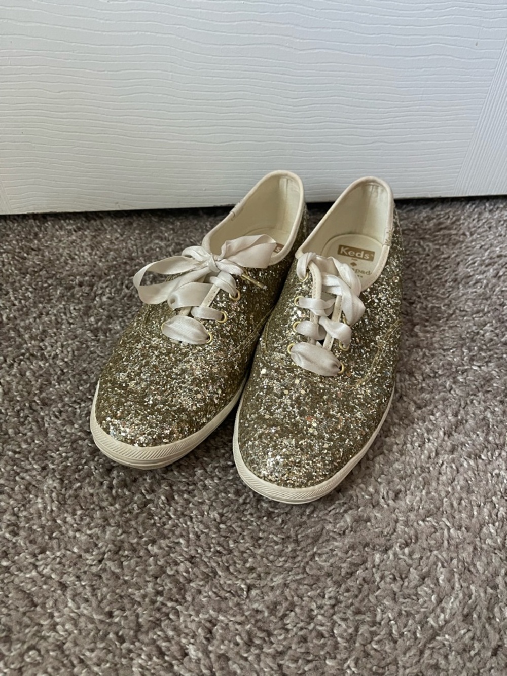 Kate Spade Keds Gold Glitter Low-Top Sneakers with Satin Laces